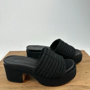 New Womens Vince Margo Cord Black Faux Leather Slip On Platform Sandals Size 6 M